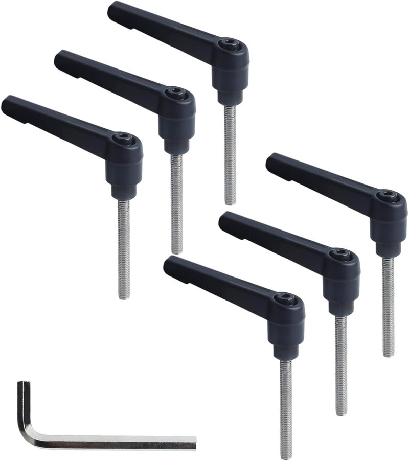 Begino Clamping Lever Handles with Quick Release Push Button Locking, 304 Stainless Steel M5 x 45mm Stud - Black (6 Pack) - Image 1